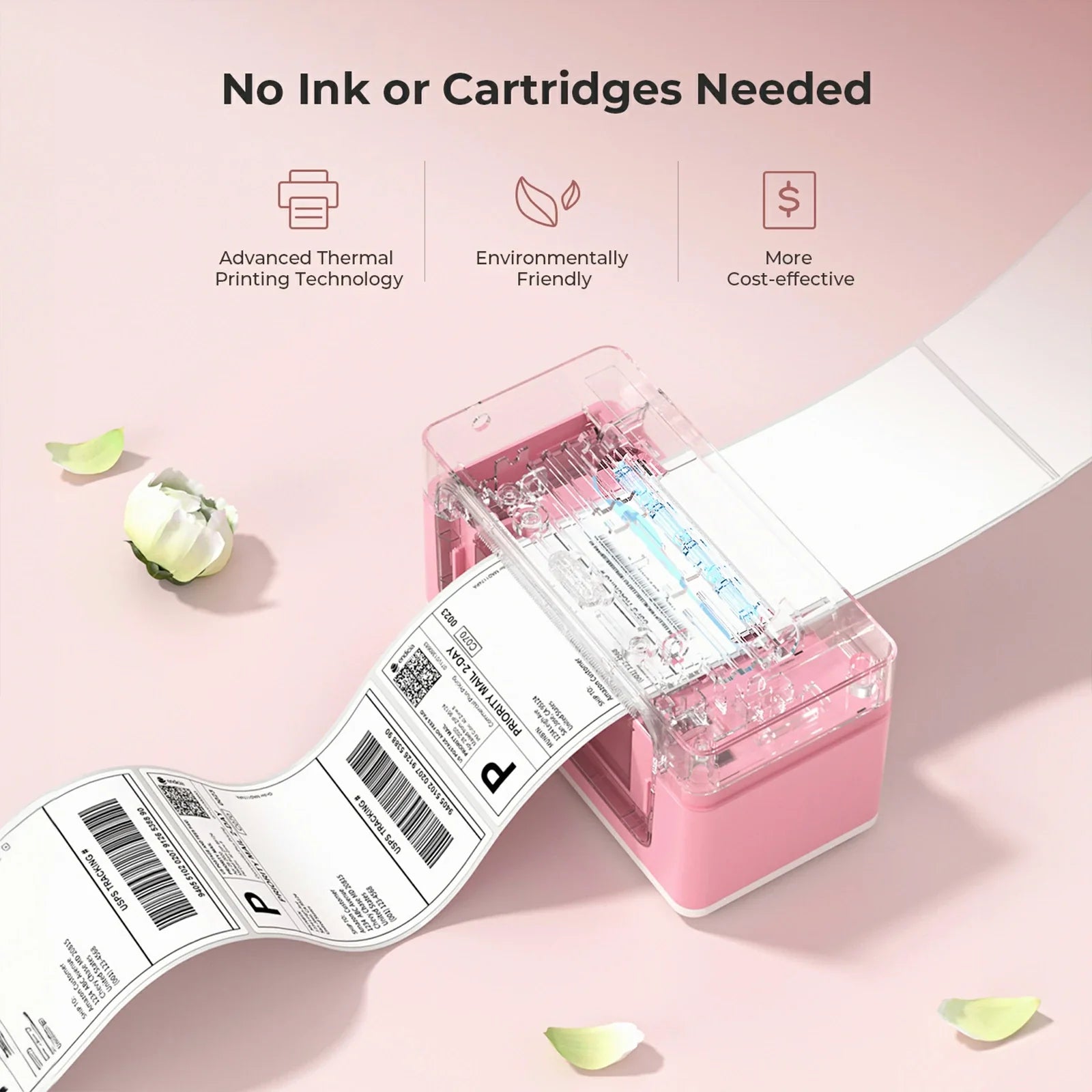 MUNBYN P941B Bluetooth thermal printer doesn't need ink or cartridges.