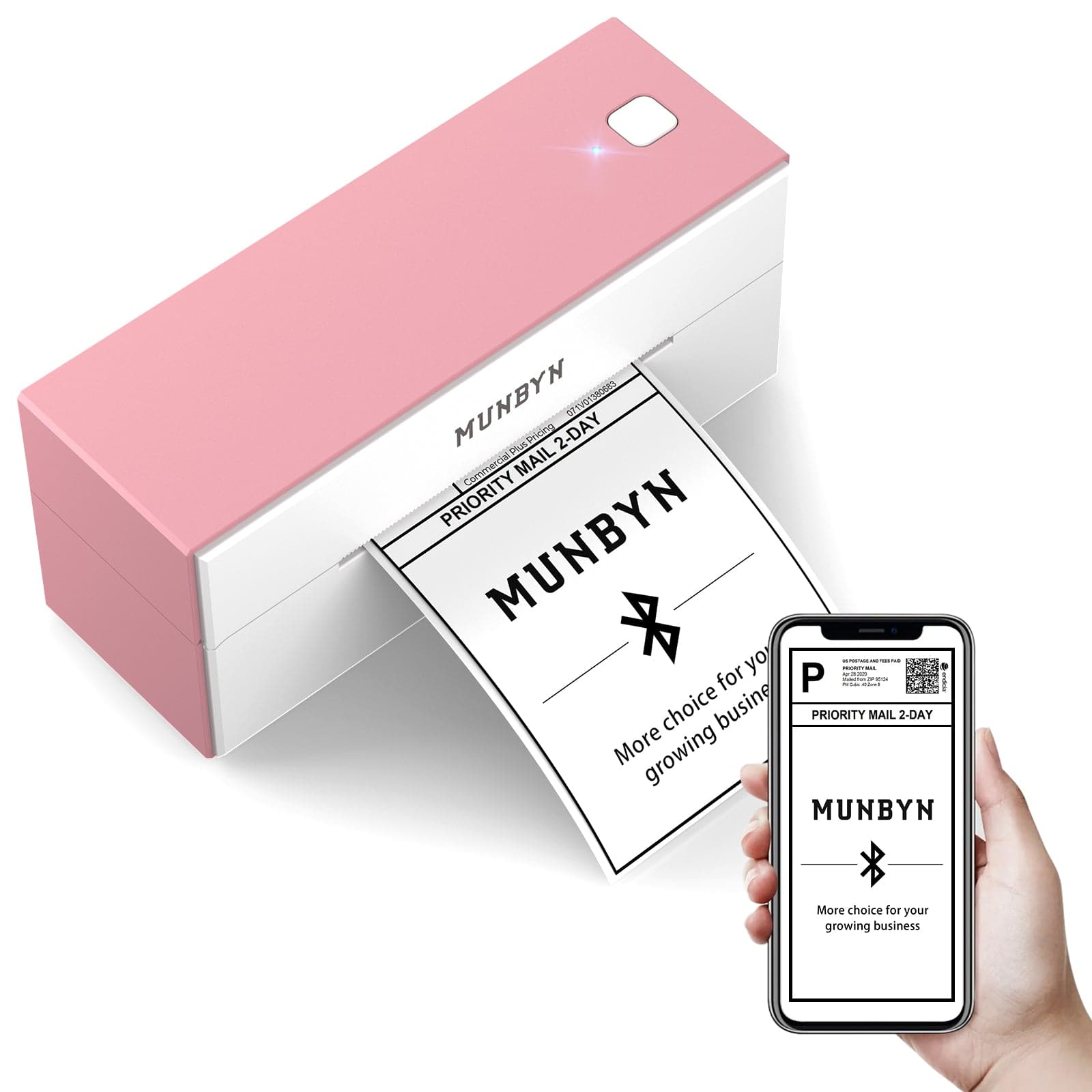 MUNBYN P129 pink wireless Bluetooth thermal label printer